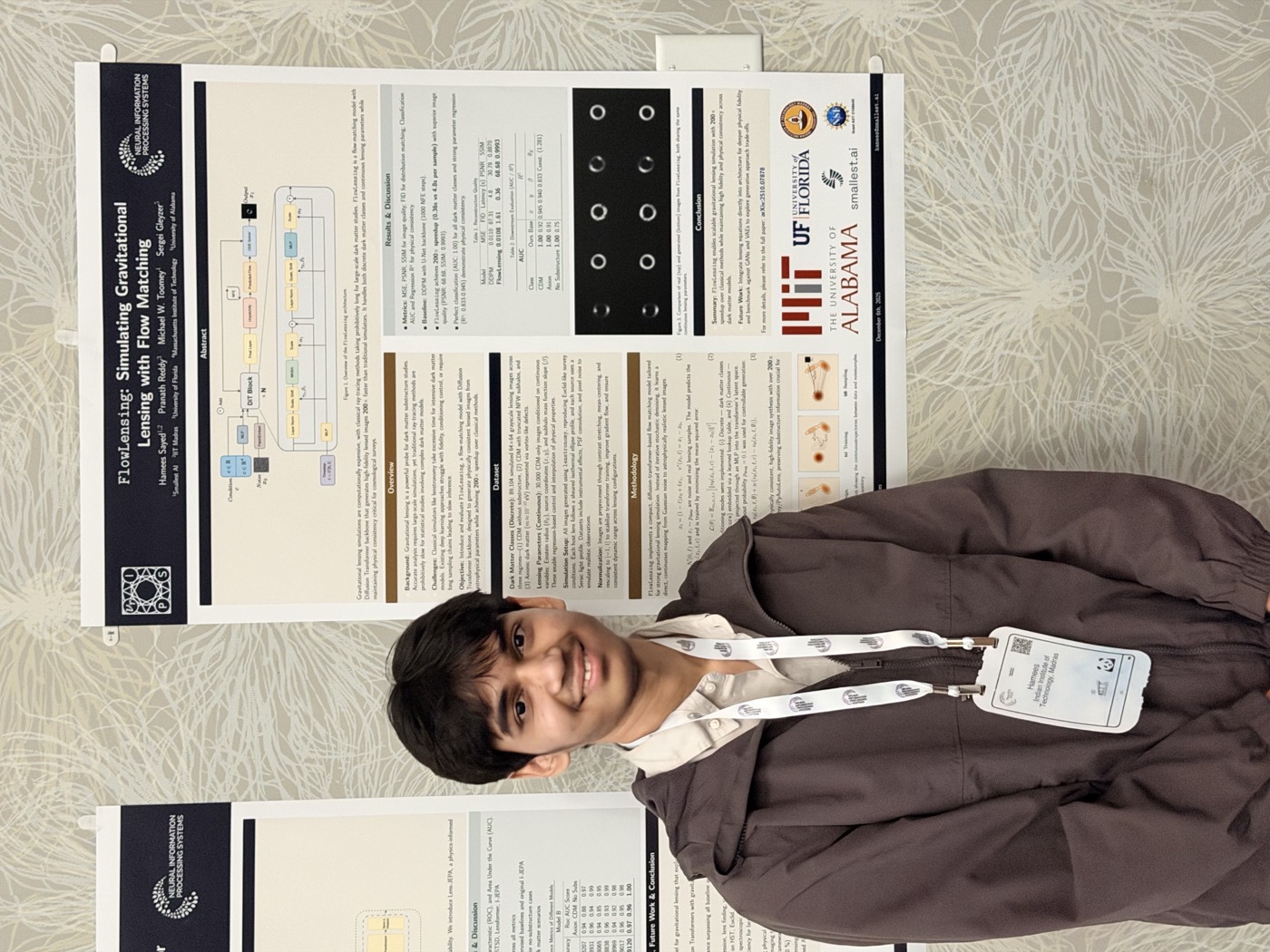 Researcher presenting the FlowLensing poster at NeurIPS 2025